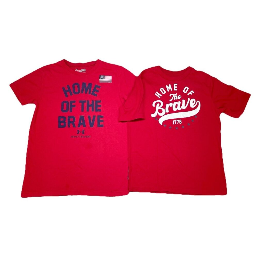 Home Of The Brave Tee Bundle Youth M (8) Under Armour Red Short Sleeve July 4th